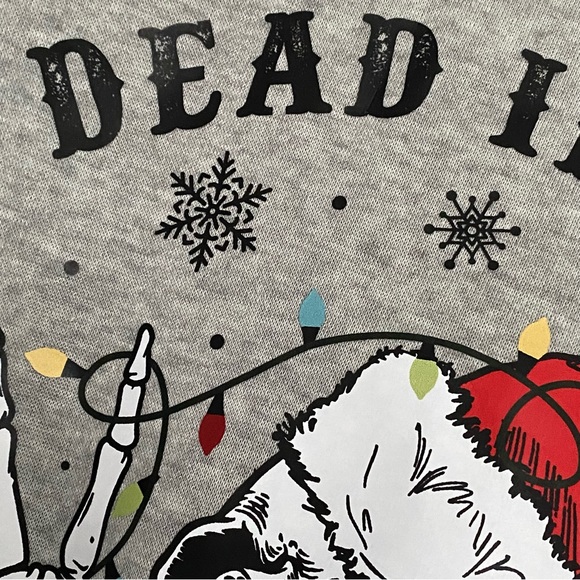 Skelton Skull Santa Hat Christmas Holiday Dead Inside But Jolly AF Long Sleeve - Picture 5 of 7